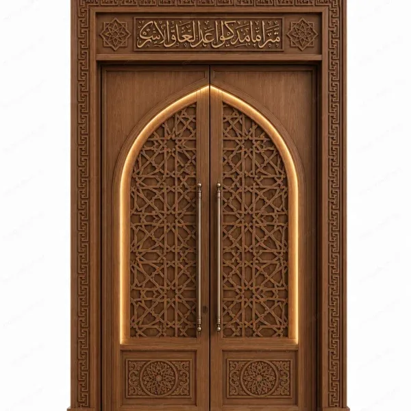 Geometric Islamic Calligraphy Mosque Door – Model DOR-260816-002 front product view