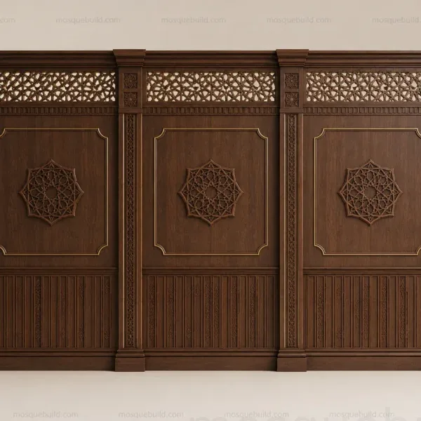Geometric Wooden Mosque Wall Cladding & Separator – Model WCL-260816-003 front product view