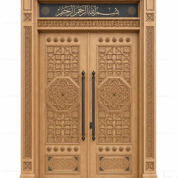 Große Moschee-Eingangstür mit islamischer Kalligrafie – Modell DOR-260816-008 – Produktansicht von vorne