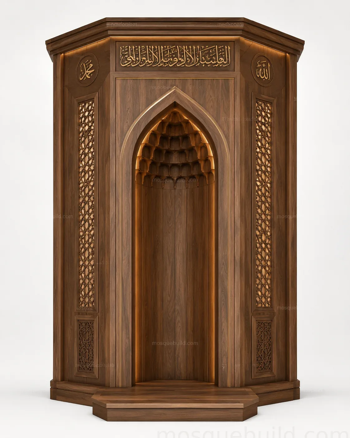Layered Modern Mosque Mihrab – Model MIH-260816-003 – Main Mihrab de mosquée moderne à composition en couches – Model MIH-260816-003 vue de face du produit