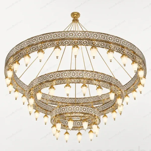 Gold Four-Ring Mosque Chandelier front product view
