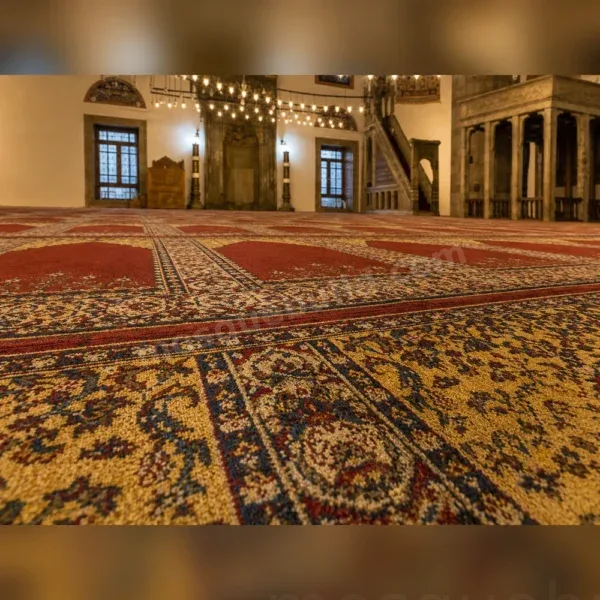 Red Ottoman Mosque Carpet decorative prayer row border detail