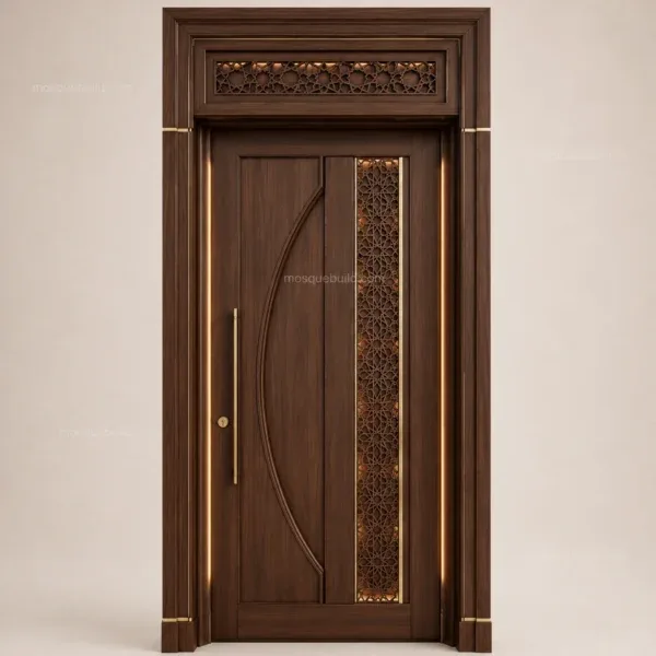 Walnut Geometric Panel Wooden Mosque Door front product view