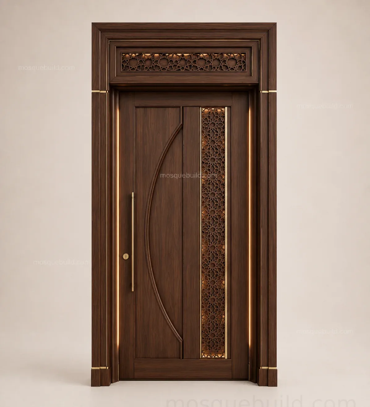 Walnut Geometric Panel Wooden Mosque Door – Main Geometrik Panelli Ceviz Ahşap Cami Kapısı – ürün ön görünümü