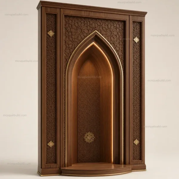 Arched Walnut Wooden Mosque Door front product view
