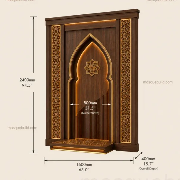 altın kemerli ahşap cami kapısı projeye özel ölçülerle teknik sunum