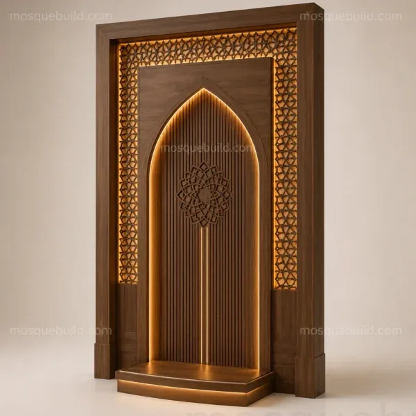 Tall Geometric Arch Wooden Mosque Door front product view