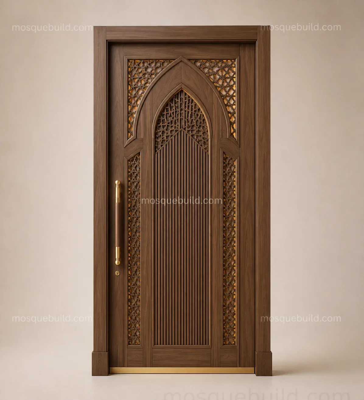 Decorative Lattice Wooden Mosque Door – Main dekoratif kafesli ahşap cami kapısı ön ürün görünümü