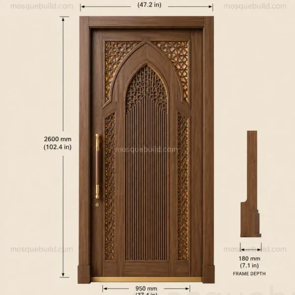 dekoratif kafesli ahşap cami kapısı projeye özel ölçülerle teknik sunum