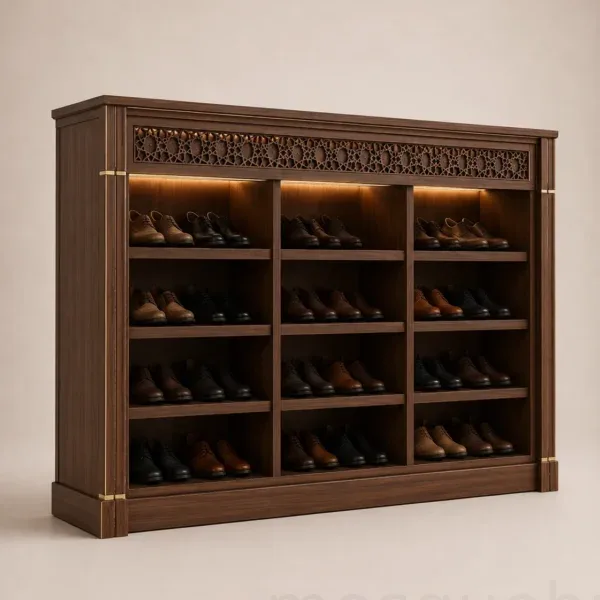 Panelled Custom Wooden Mosque Shoe Cabinet – Model SHR-260816-003 product gallery view
