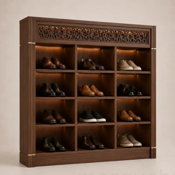 Panelled Custom Wooden Mosque Shoe Cabinet – Model SHR-260816-003 product gallery view