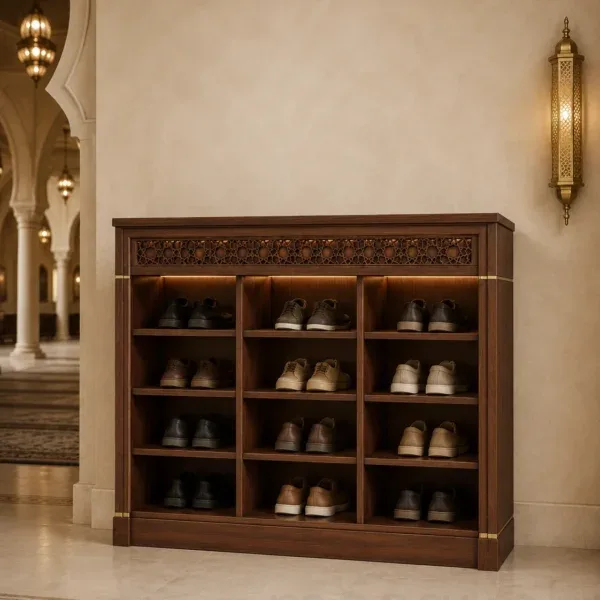 Panelled Custom Wooden Mosque Shoe Cabinet – Model SHR-260816-003 product gallery view