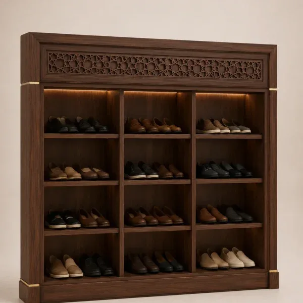 Panelled Custom Wooden Mosque Shoe Cabinet – Model SHR-260816-003 product gallery view