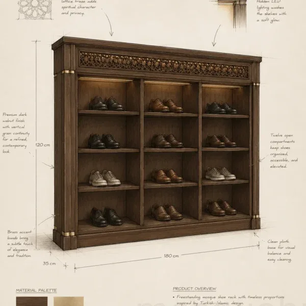 Panelled Custom Wooden Mosque Shoe Cabinet – Model SHR-260816-003 product gallery view
