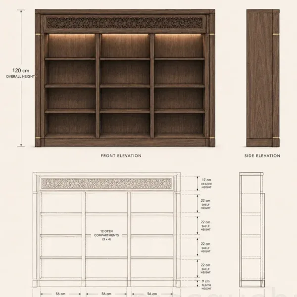 Panelled Custom Wooden Mosque Shoe Cabinet – Model SHR-260816-003 product gallery view