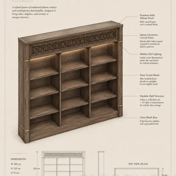 Panelled Custom Wooden Mosque Shoe Cabinet – Model SHR-260816-003 product gallery view