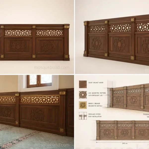 Panelled Wooden Mosque Wall Cladding & Separator – Model WCL-260816-002 product gallery view