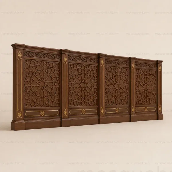 Panelled Wooden Mosque Wall Cladding & Separator – Model WCL-260816-008 three-quarter product view