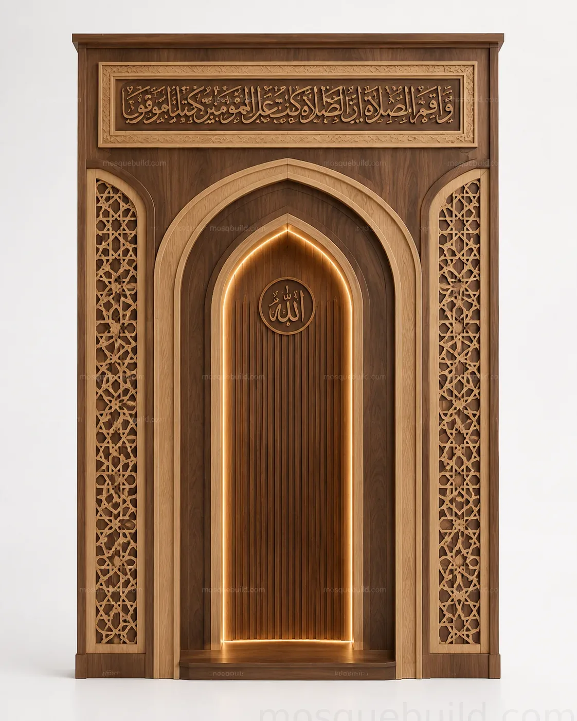 تصميم جدار القبلة وتنسيق المحراب — المنظر الرئيسي