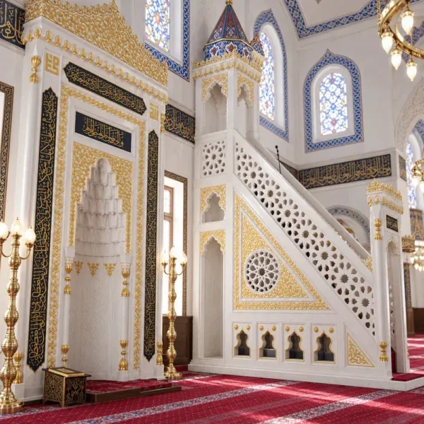 Ottoman marble mihrab and minbar set MB-MP07 in mosque interior