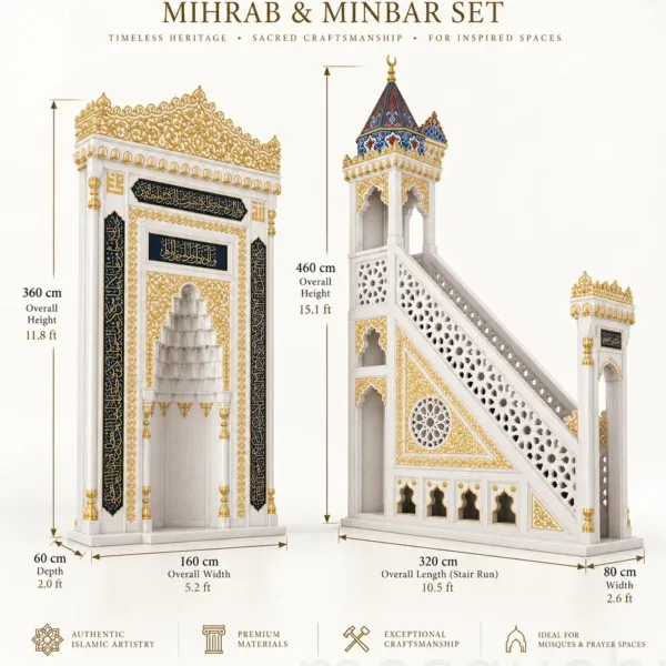 Ottoman marble mihrab and minbar set MB-MP07 perspective dimensions