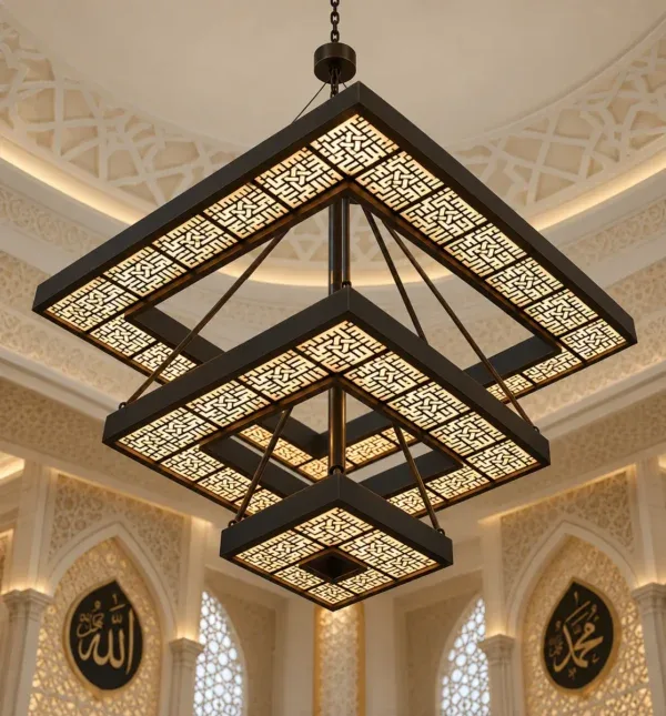 Layered Islamic Geometric Square Chandelier - 1