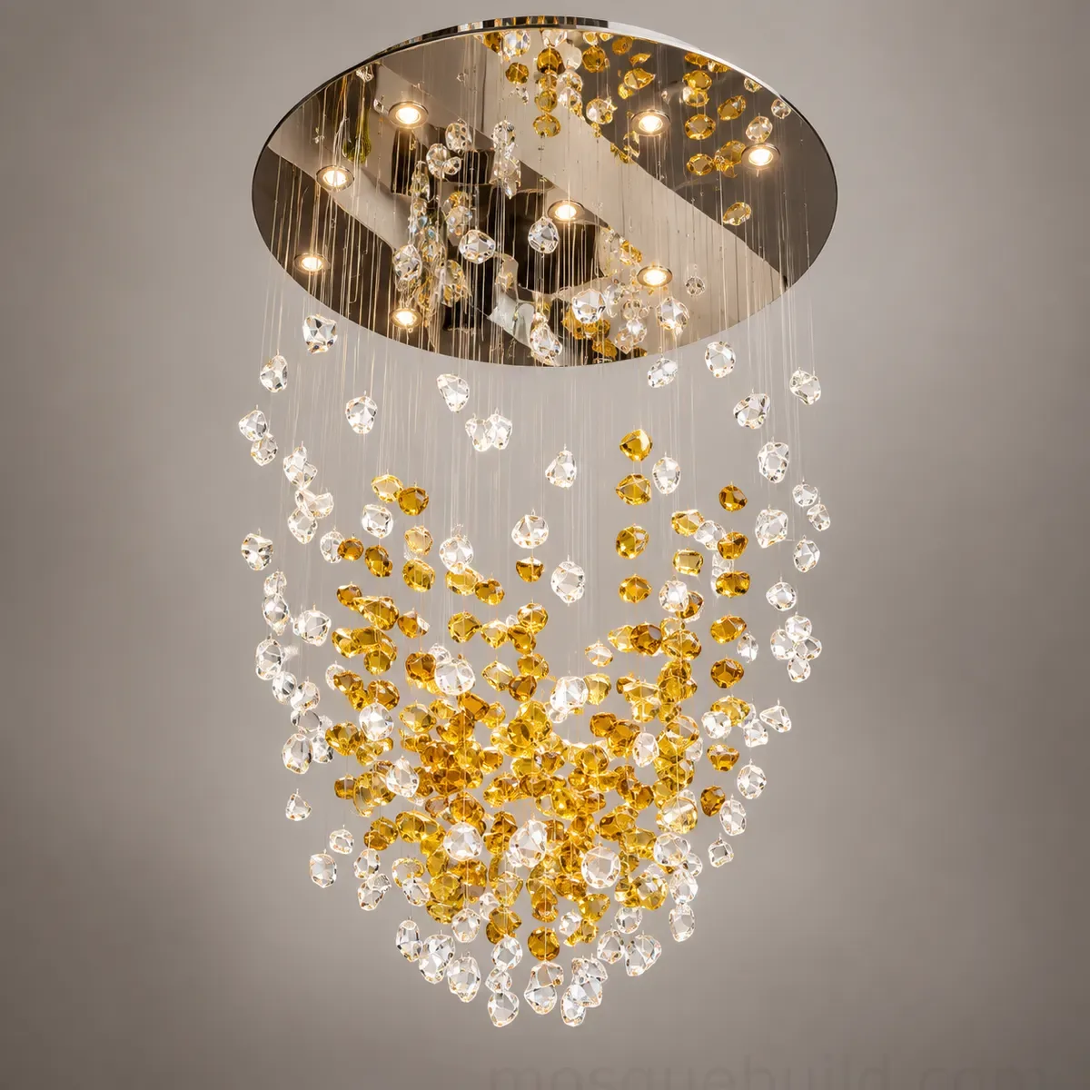 Gold & Crystal Pebble Cascade Chandelier - 1