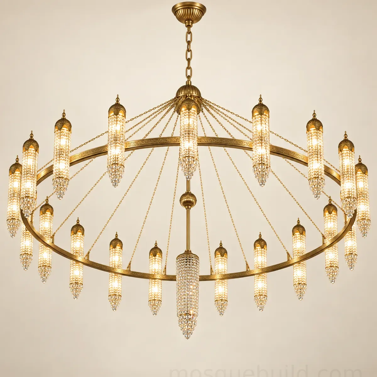 Antique Gold Crystal Cylinder Ring Chandelier - 1