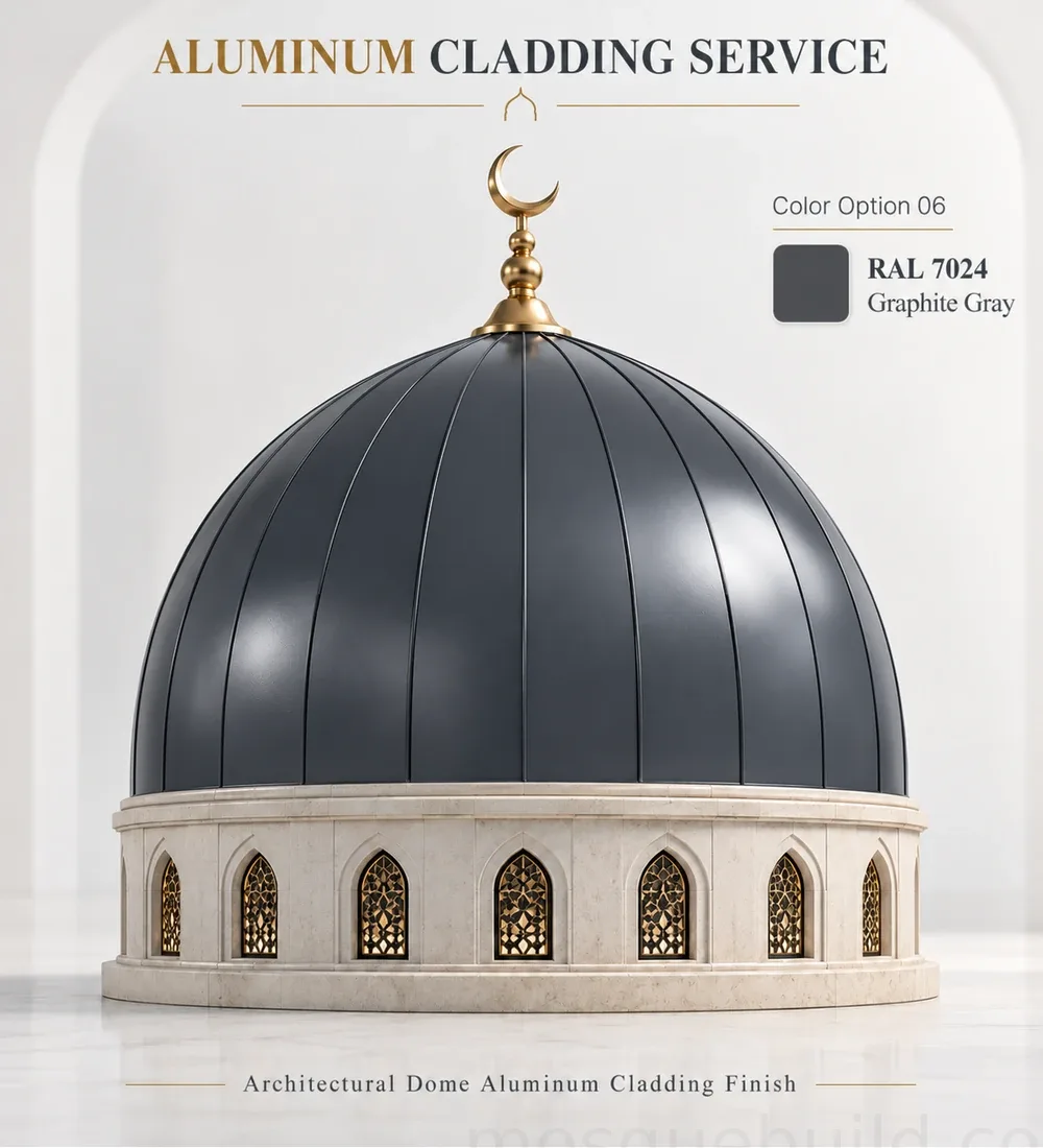 Mosquebuild Anthracite Aluminum Mosque Dome Cladding 06 Anthracite Grey Aluminum Mosque Dome Cladding – MosqueBuild 3D design concept
