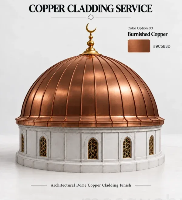 Burnished Copper Mosque Dome Cladding – MosqueBuild 3D design concept