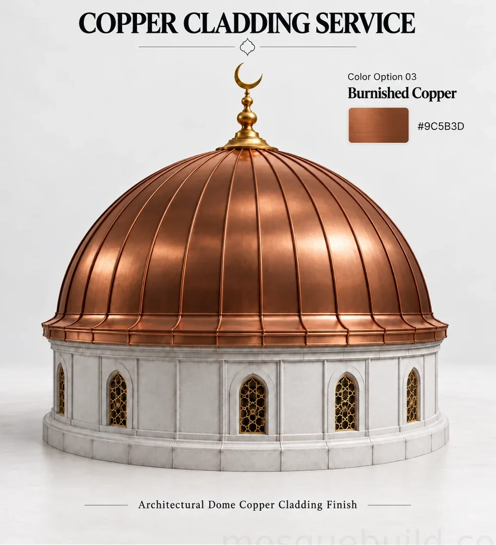 Mosquebuild Copper Mosque Dome Cladding 01 Burnished Copper Mosque Dome Cladding – MosqueBuild 3D design concept