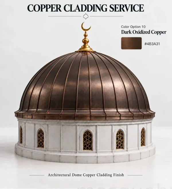 Dark Oxidized Copper Mosque Dome Cladding – MosqueBuild 3D design concept
