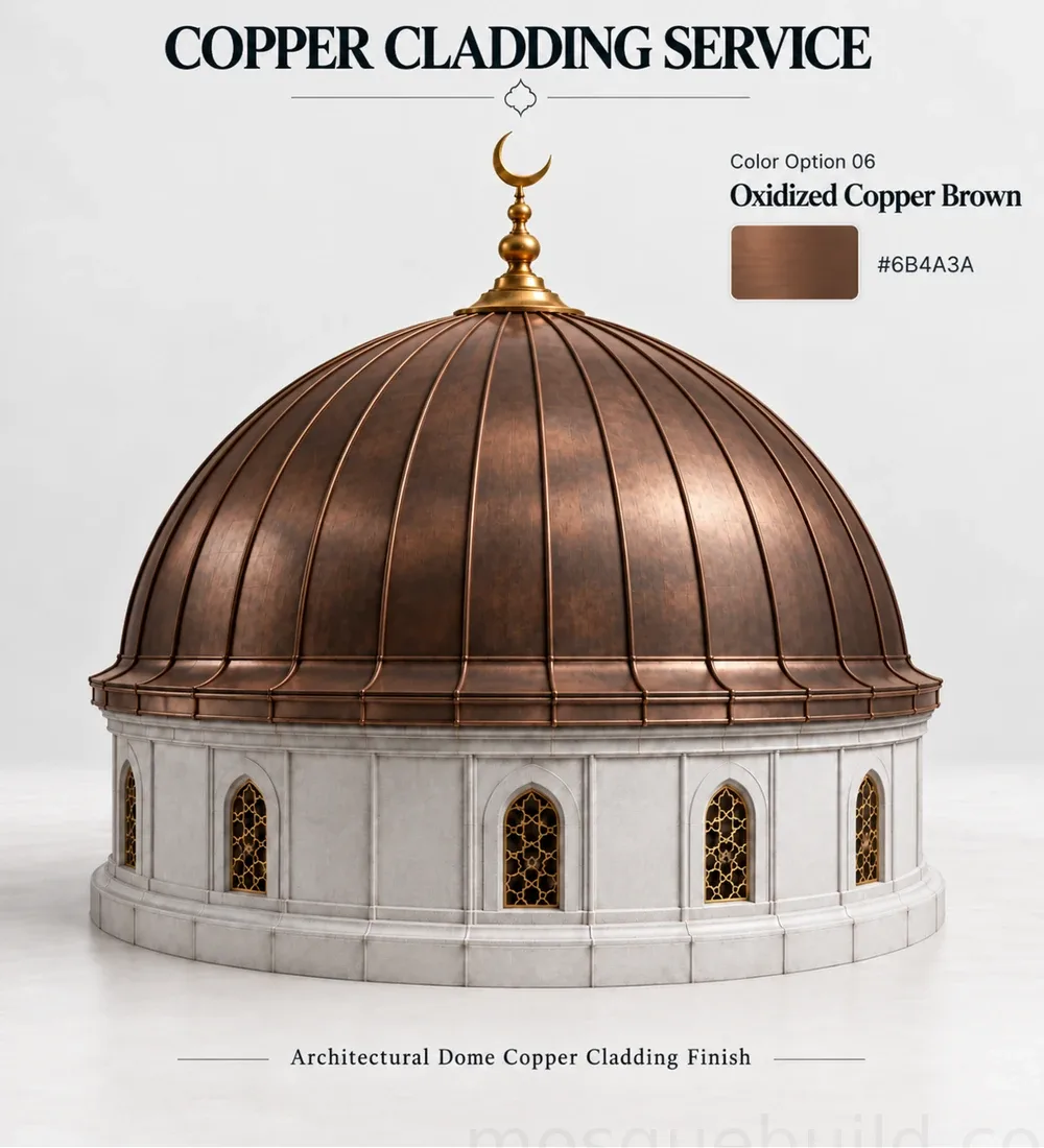 Mosquebuild Copper Mosque Dome Cladding 03 Oxidized Copper Brown Mosque Dome Cladding – MosqueBuild 3D design concept