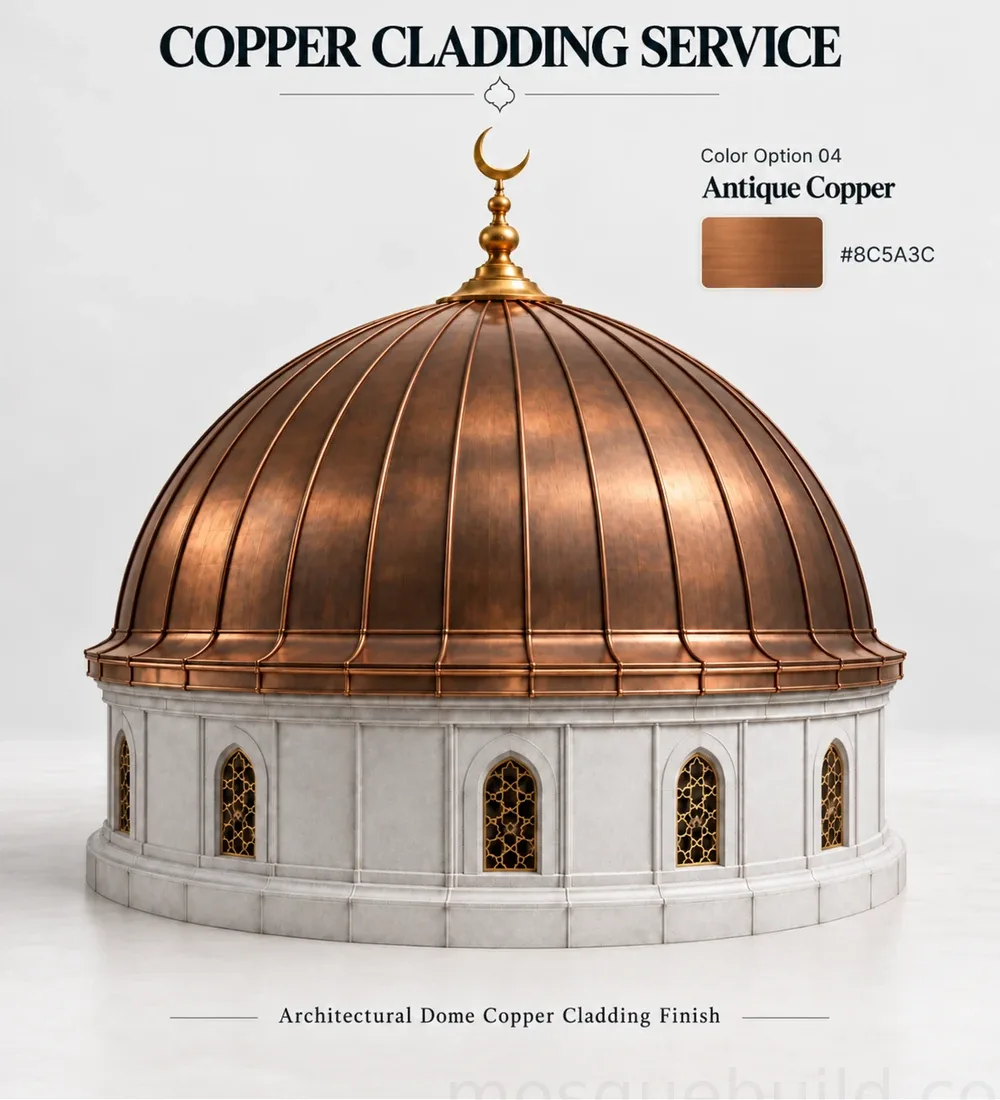 Mosquebuild Copper Mosque Dome Cladding 04 Antique Copper Mosque Dome Cladding – MosqueBuild 3D design concept