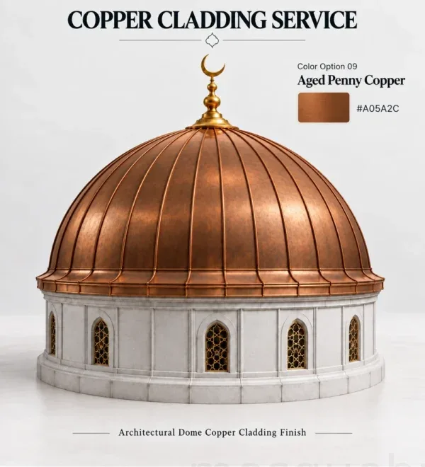 Aged Penny Copper Mosque Dome Cladding – MosqueBuild 3D design concept