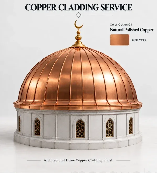 Natural Polished Copper Mosque Dome Cladding – MosqueBuild 3D design concept
