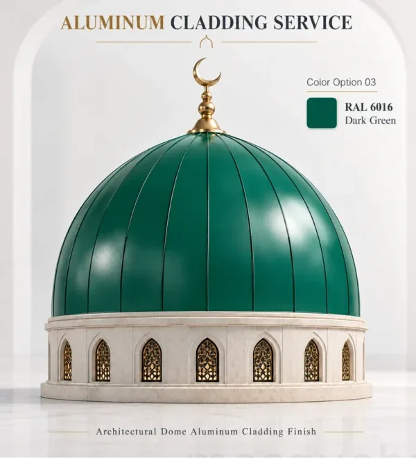 Dark Green Aluminum Mosque Dome Cladding – MosqueBuild 3D design concept