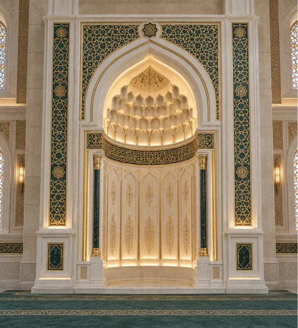Grand Green Accent Marble Mosque Mihrab – MosqueBuild 3D design concept