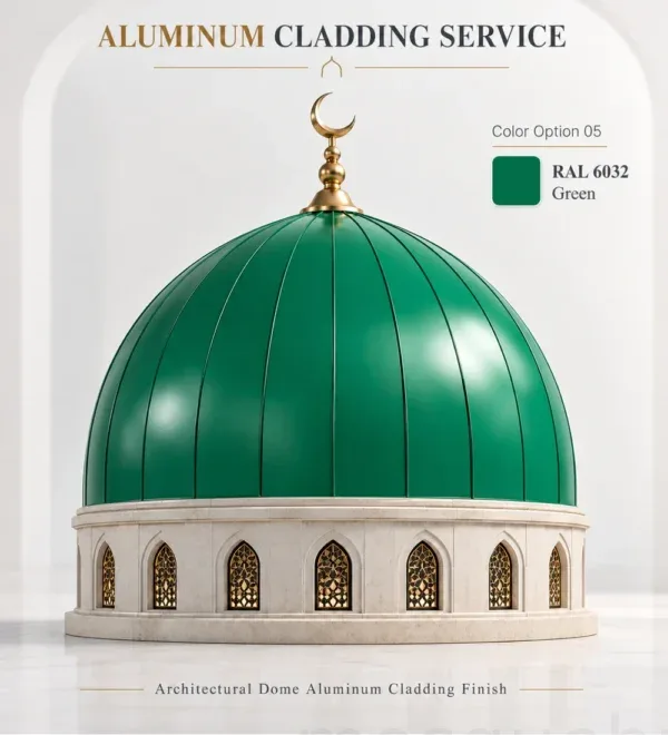Green Aluminum Mosque Dome Cladding – MosqueBuild 3D design concept