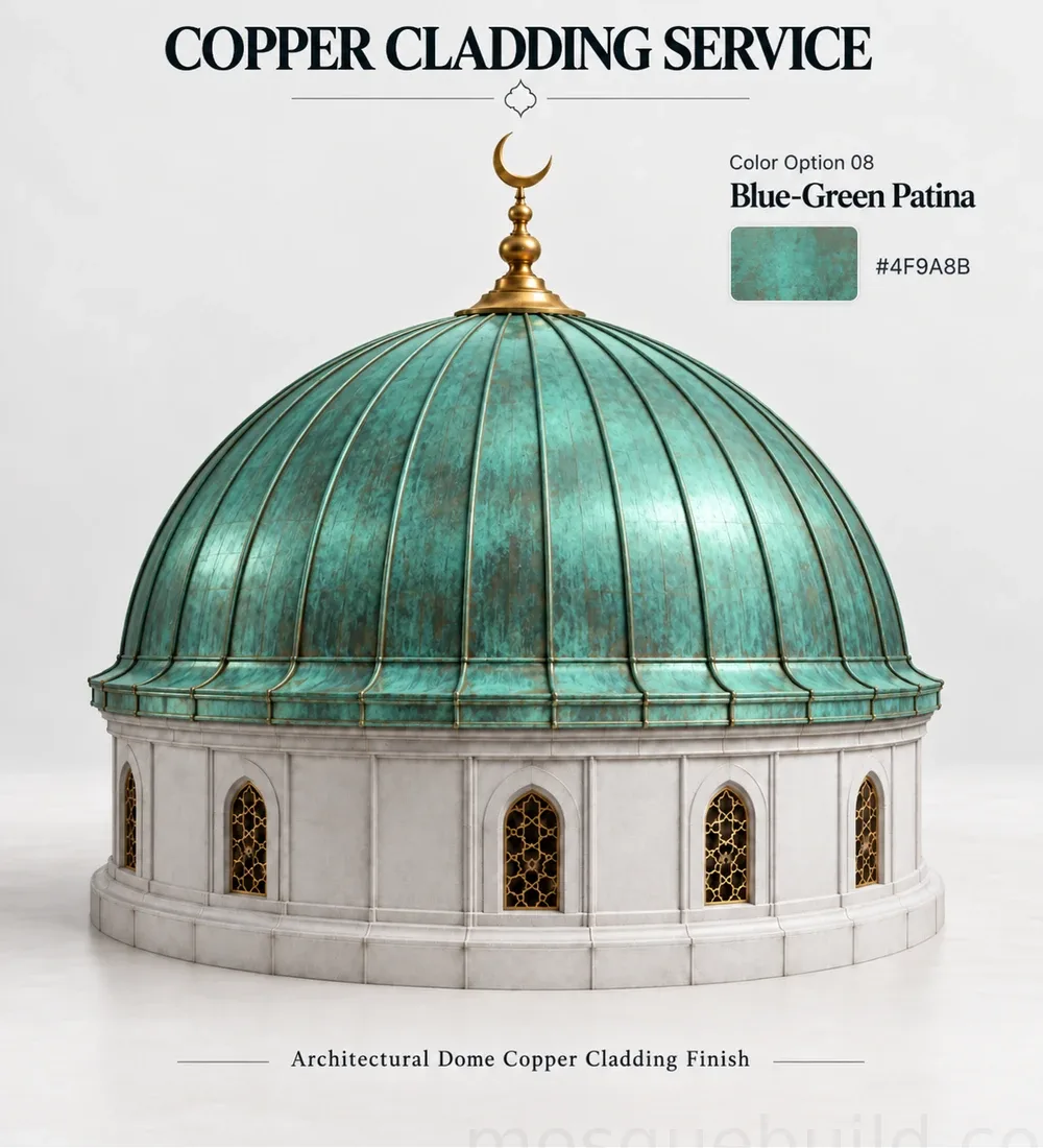 Mosquebuild Patinated Copper Mosque Dome Cladding 09 Blue-Green Patinated Copper Mosque Dome Cladding – MosqueBuild 3D design concept