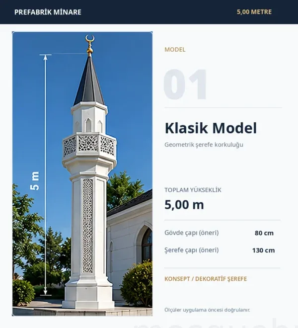 5m Prefabricated Mosque Minaret – Classic Ottoman – MosqueBuild 3D design concept