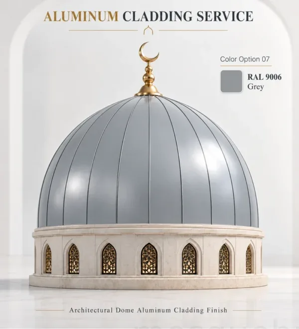 Silver Aluminum Mosque Dome Cladding – MosqueBuild 3D design concept